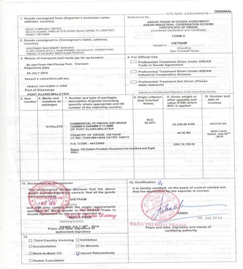 Hướng dẫn Cấp C.O Form D